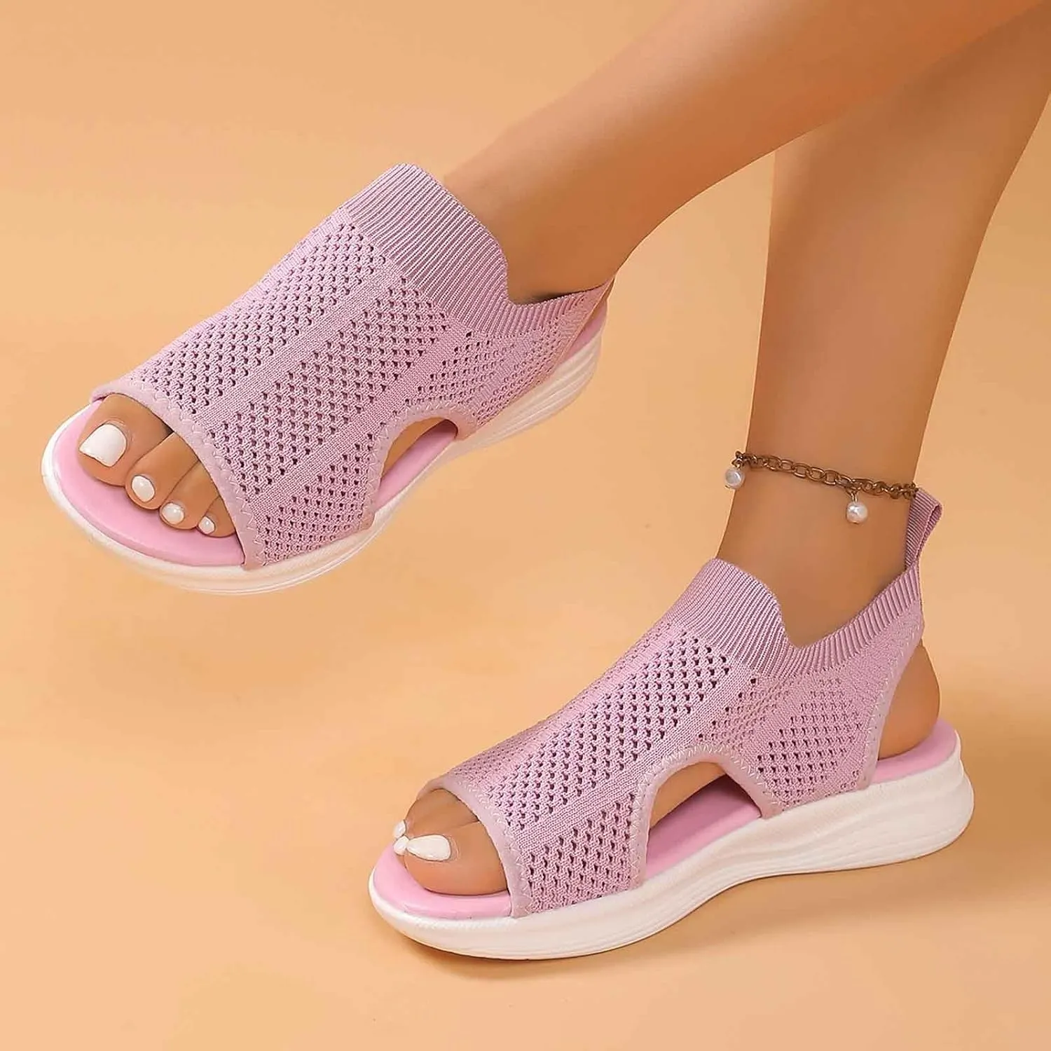 Trendy Women's Summer Sandals Open Toe Breathable Mesh Flat Comfortable Casual Wear For Daily Outings And Beach Vacations