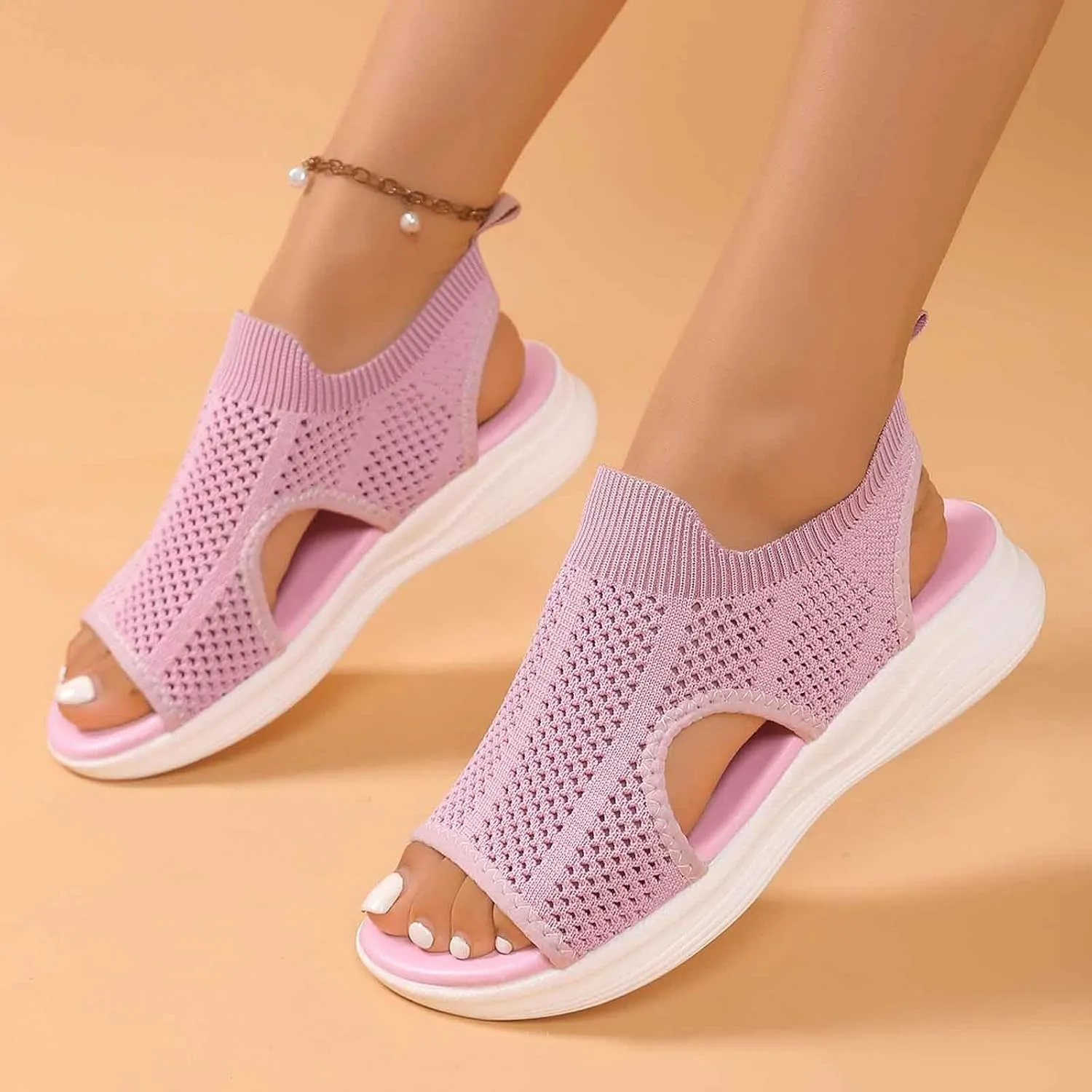 Trendy Women's Summer Sandals Open Toe Breathable Mesh Flat Comfortable Casual Wear For Daily Outings And Beach Vacations