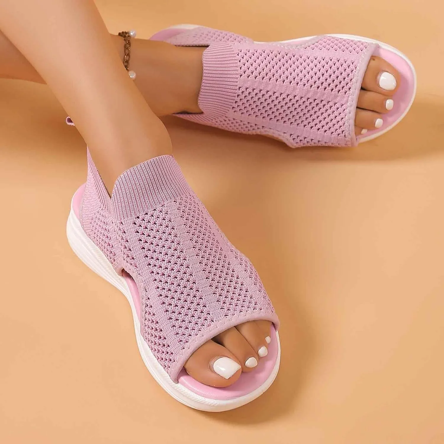 Trendy Women's Summer Sandals Open Toe Breathable Mesh Flat Comfortable Casual Wear For Daily Outings And Beach Vacations