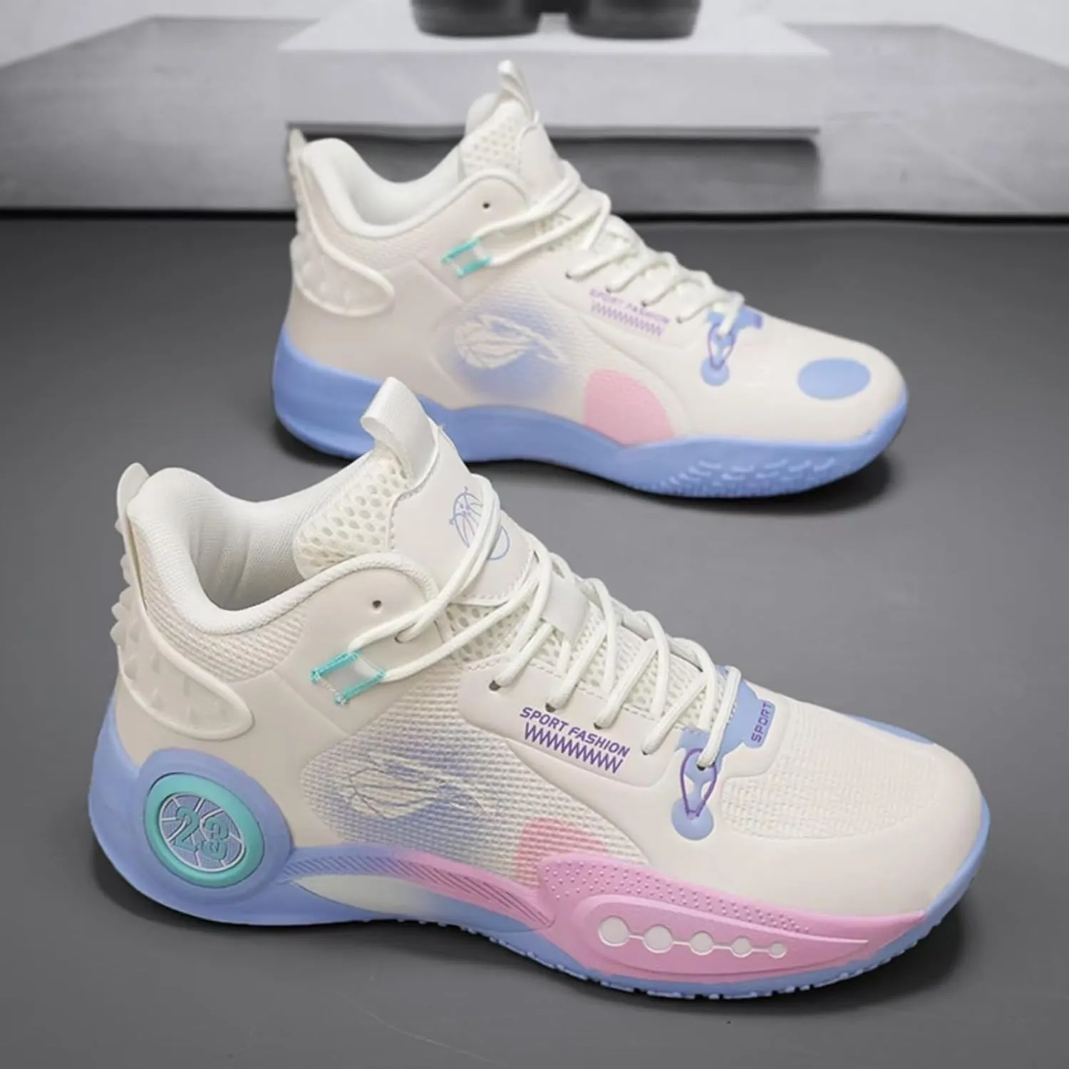Unisex Basketball Shoes with High Top Straps Anti Slip Wear-Resistant Sports Training Boots