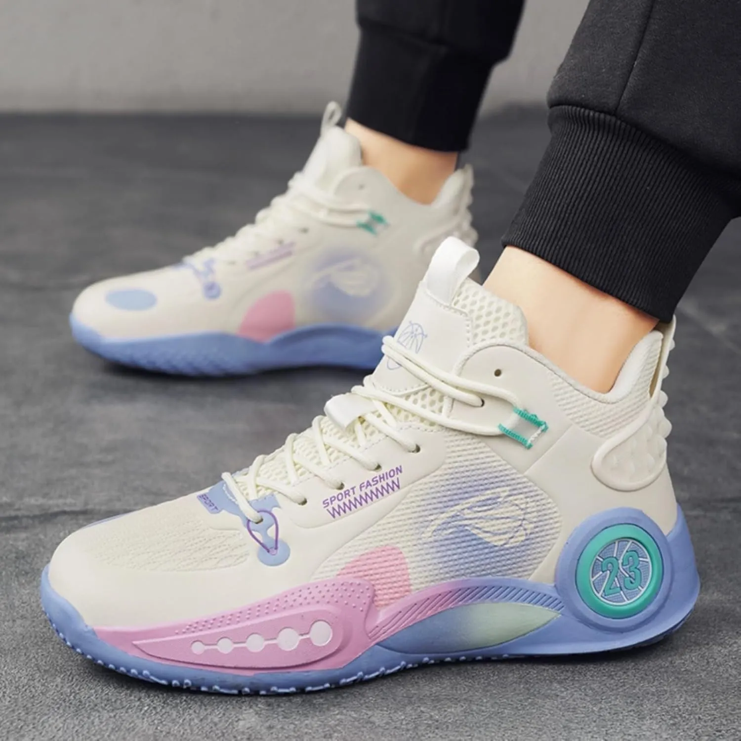 Unisex Basketball Shoes with High Top Straps Anti Slip Wear-Resistant Sports Training Boots