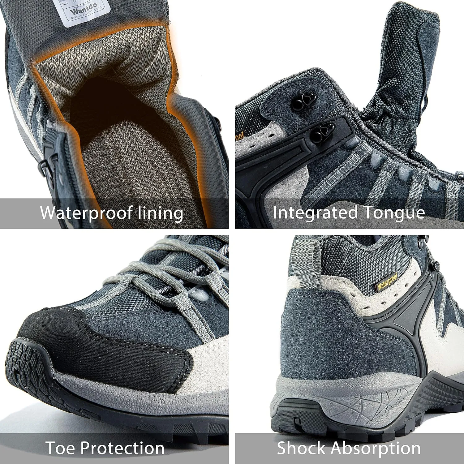 wantdo Men's Winter Waterproof Ankle-High Hiking Boots Lightweight Non-Slip Outdoor Shoes