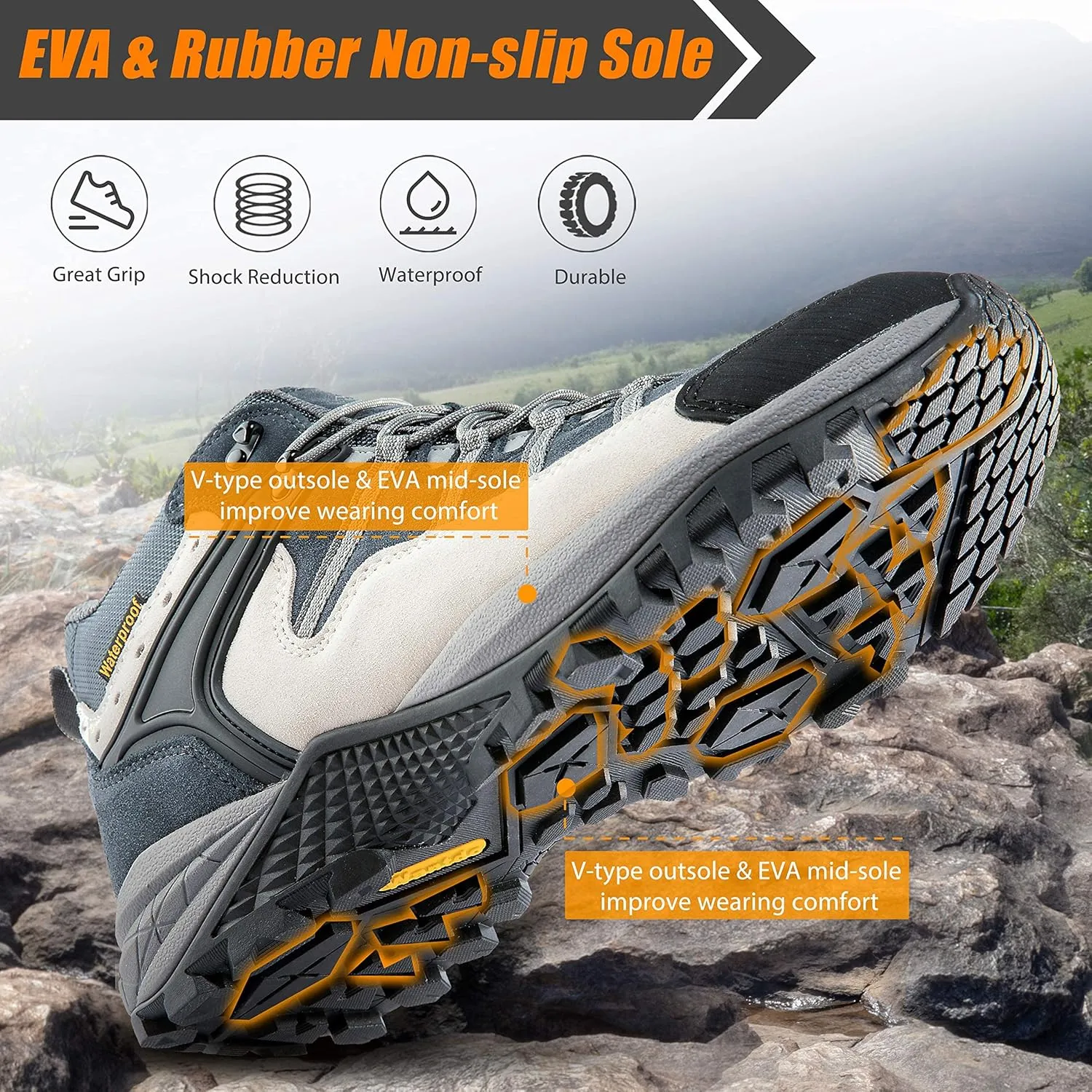 wantdo Men's Winter Waterproof Ankle-High Hiking Boots Lightweight Non-Slip Outdoor Shoes