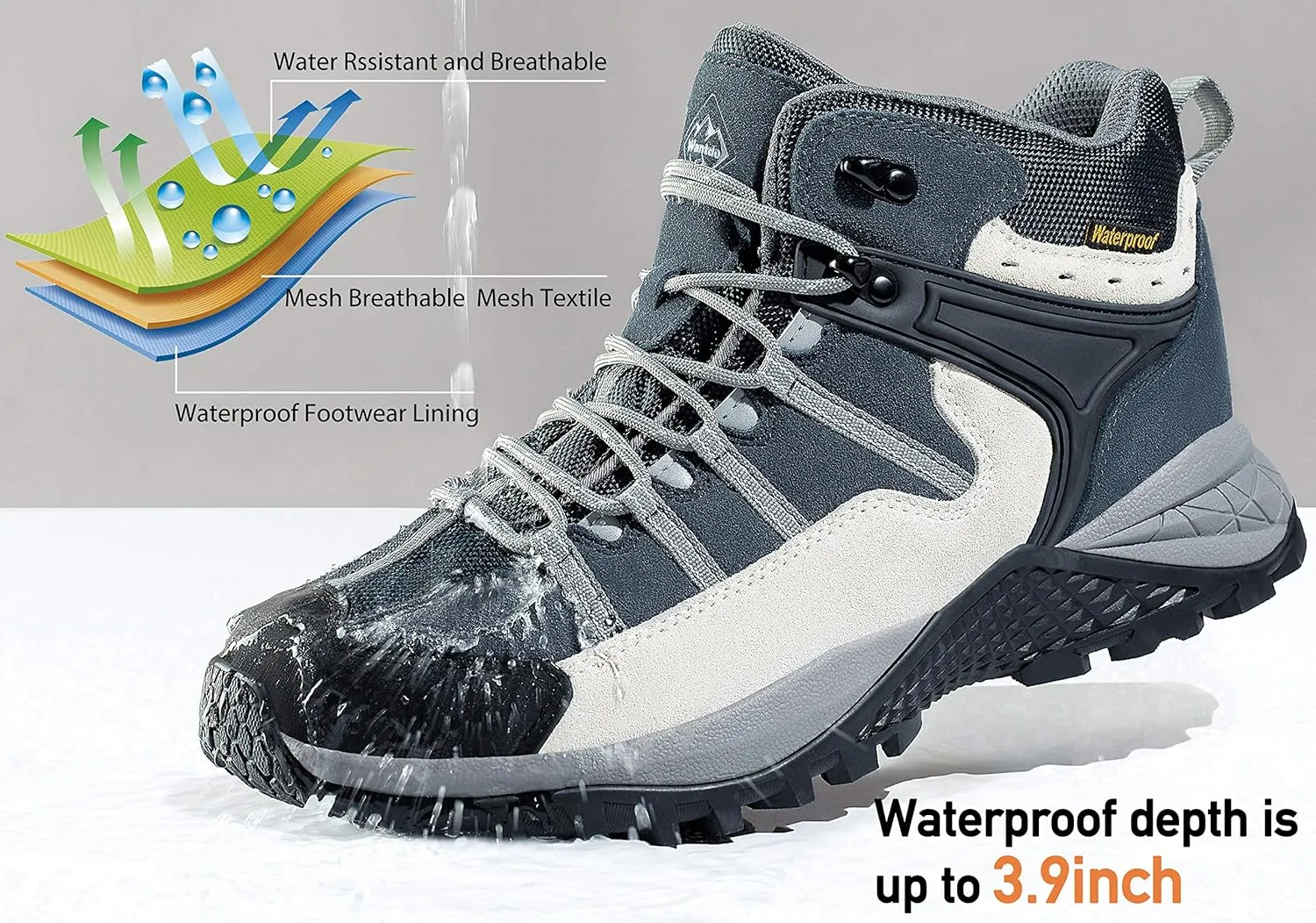wantdo Men's Winter Waterproof Ankle-High Hiking Boots Lightweight Non-Slip Outdoor Shoes