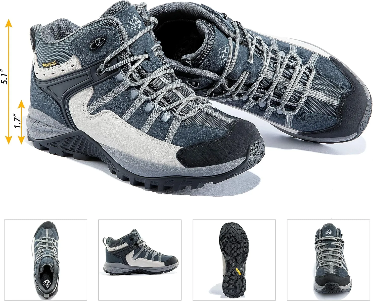 wantdo Men's Winter Waterproof Ankle-High Hiking Boots Lightweight Non-Slip Outdoor Shoes
