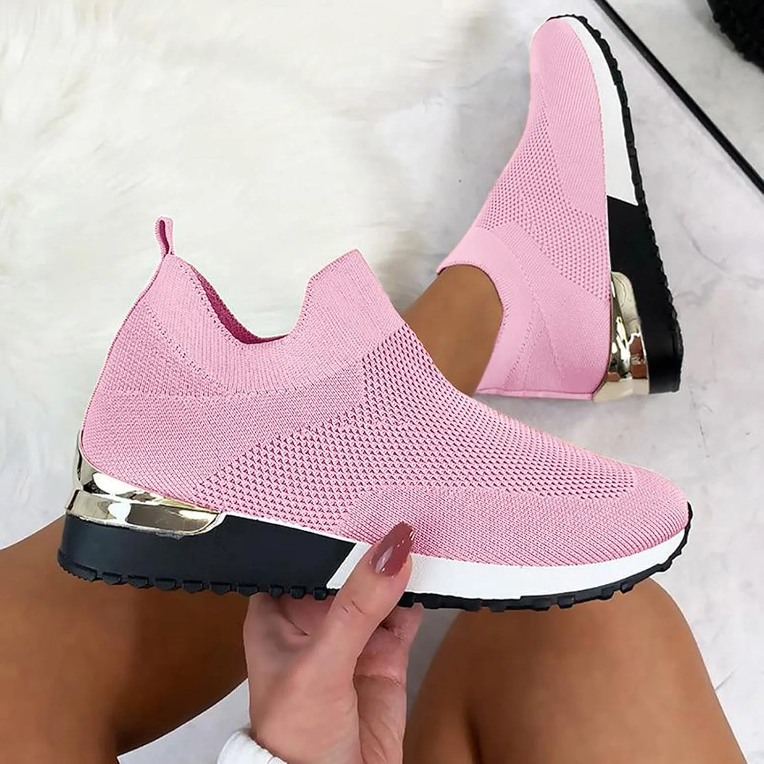 Wedge Sneakers for Women White White Slip On Sneakers for Women Memory Foam White Chunky Tennis Shoes Women Platform Gym Shoes for Women Workout Ankle Support Women Orthopedic Sneakers Wide