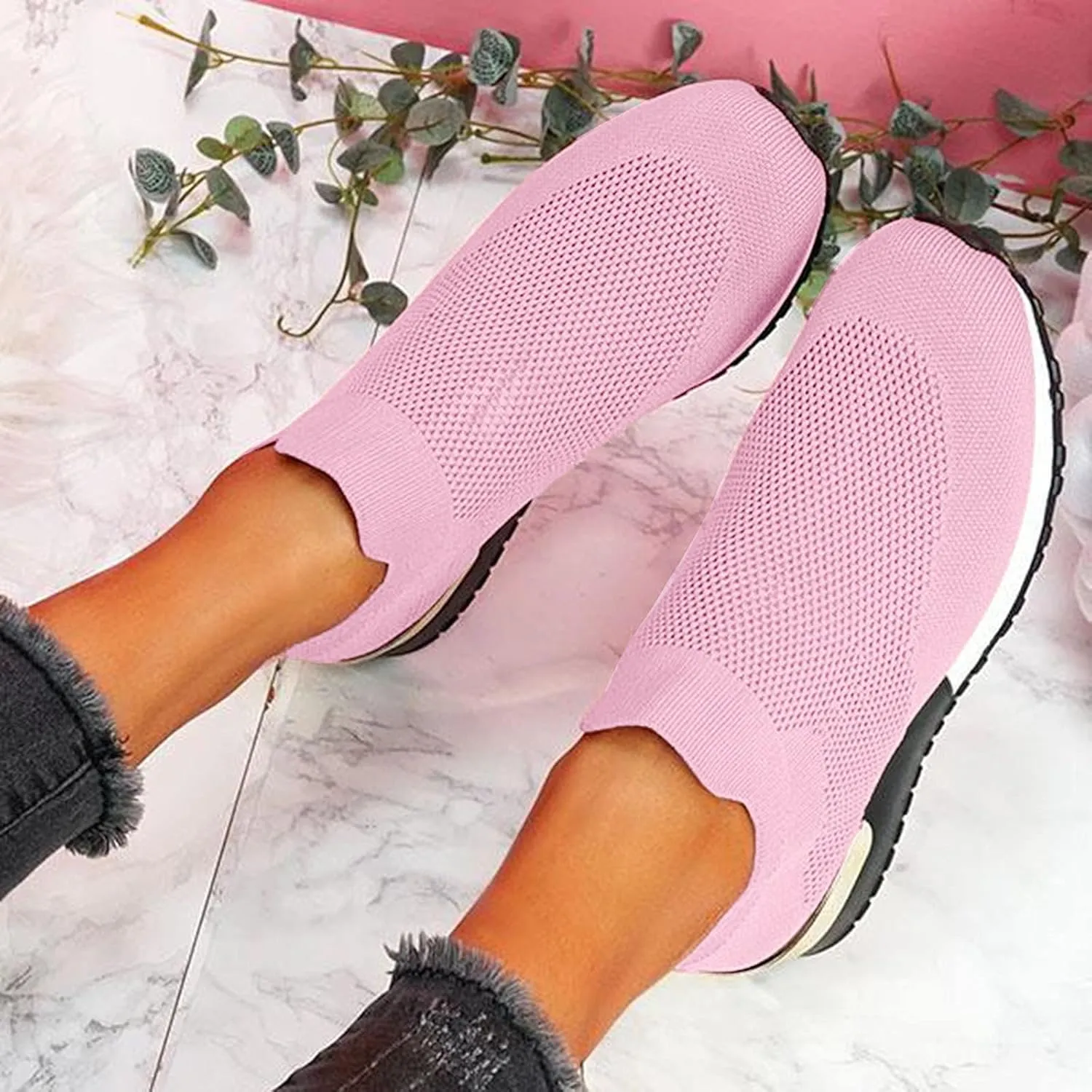 Wedge Sneakers for Women White White Slip On Sneakers for Women Memory Foam White Chunky Tennis Shoes Women Platform Gym Shoes for Women Workout Ankle Support Women Orthopedic Sneakers Wide