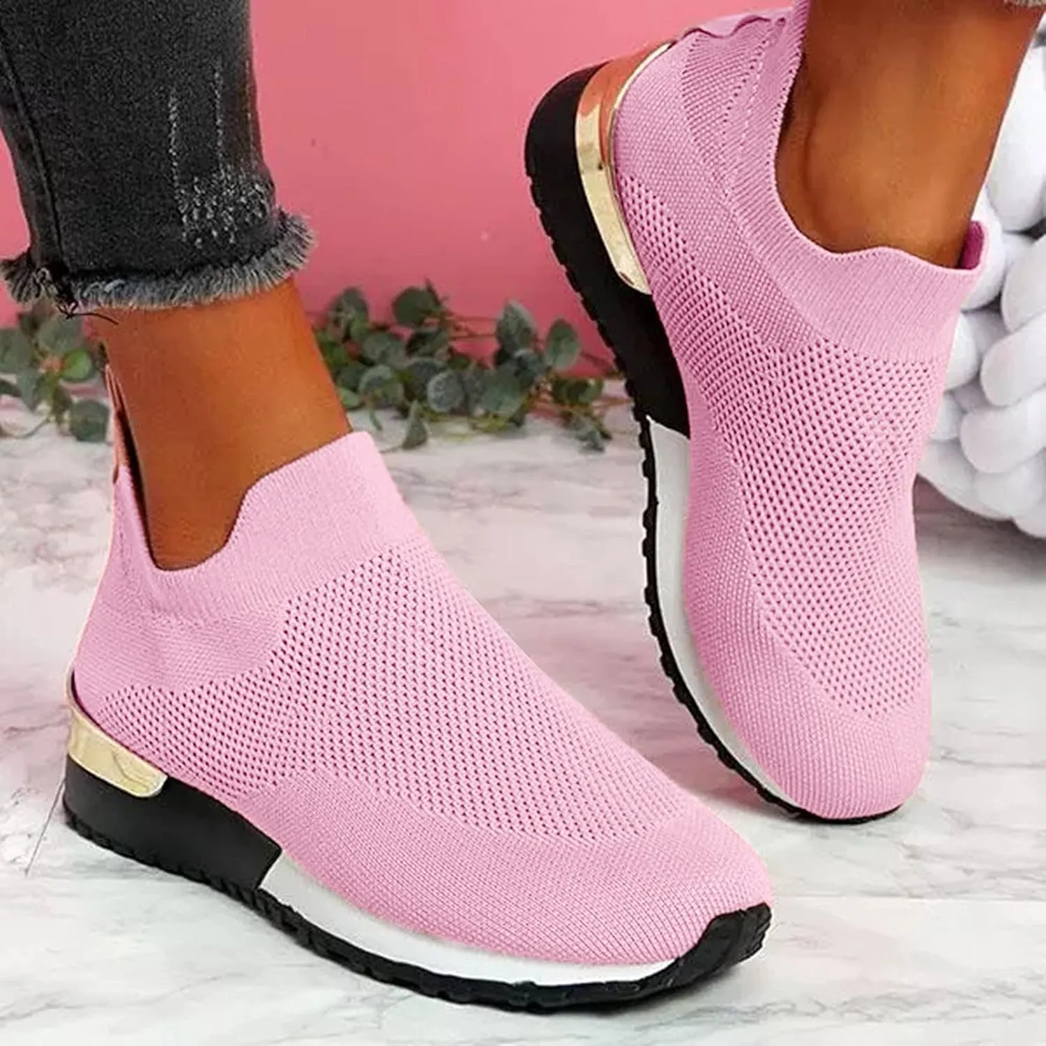 Wedge Sneakers for Women White White Slip On Sneakers for Women Memory Foam White Chunky Tennis Shoes Women Platform Gym Shoes for Women Workout Ankle Support Women Orthopedic Sneakers Wide