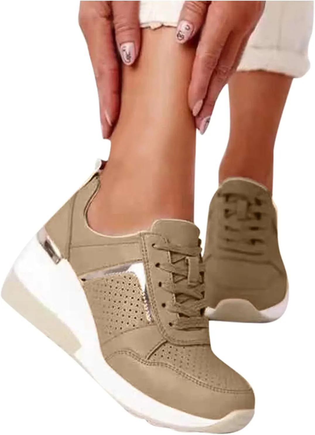White Wide Width Casual Sneakers Women Cute Black Shoes for Women Womens Casual Shoes Slip On Loafers Silver Wedge Sneakers for Women Dressy Zapatos De Mujer CóModos Bajos para Fiesta Cerrados