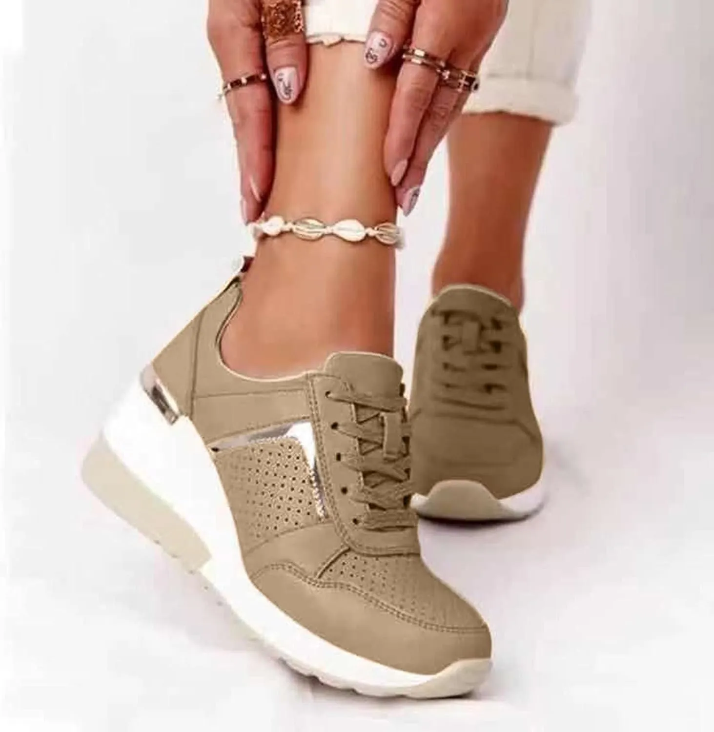 White Wide Width Casual Sneakers Women Cute Black Shoes for Women Womens Casual Shoes Slip On Loafers Silver Wedge Sneakers for Women Dressy Zapatos De Mujer CóModos Bajos para Fiesta Cerrados
