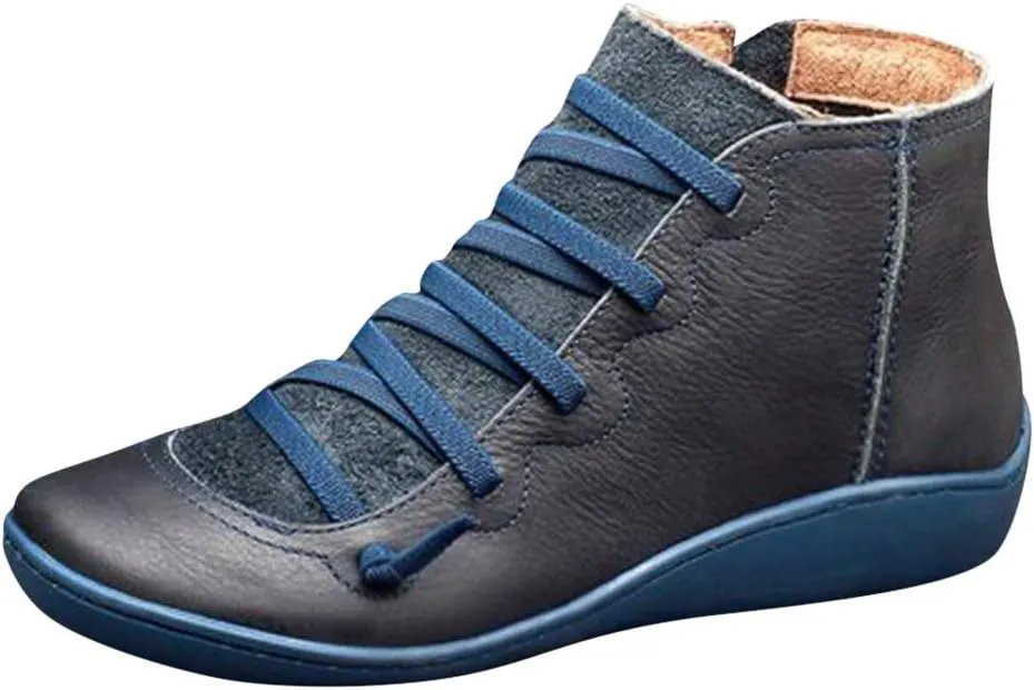 Wide Width Boots for Women Comfy Orthopedic Arch Support Daily Walking Work Outdoor Hiking Ankle Boots Lightweight Lace Up Side Zipper Pull On Flat Boots for Women Winter Fall Travel
