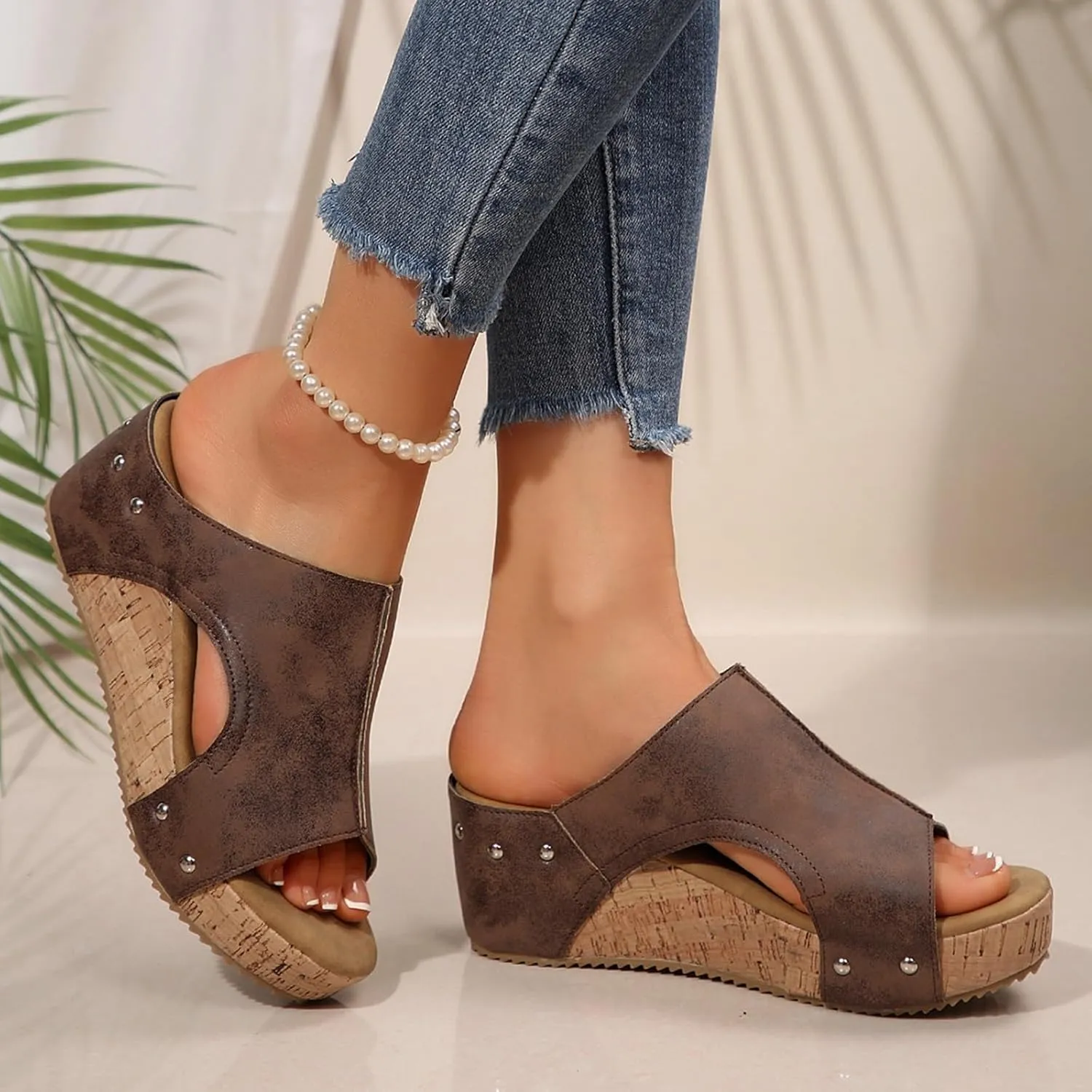 Wide Width Platform Wedge Sandals for Women 2025 Open Toe Espadrilles Wedges Comfortable Casual Slip on Ladies Slingback Summer Dress Shoes for Wedding Party