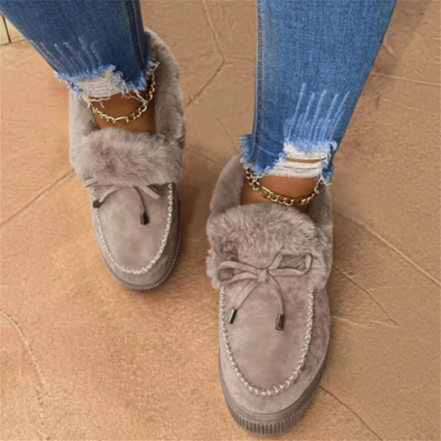 Winter Boots For Women 2024 Fashion Snow Boots Warm Ankle Booties Slip On Outdoor Fur Lined Comfortable Loafers Shoes