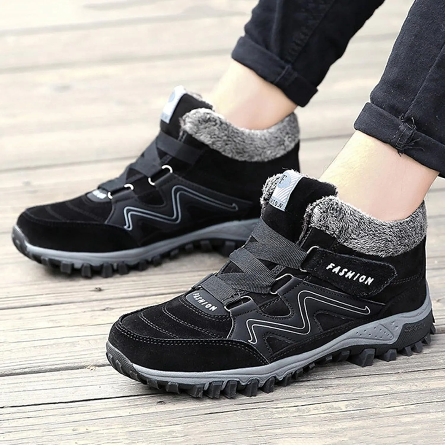 Winter Hiking Boots Men,Fashion Comfortable Fur Lined Snow Boots Men,Lightweight Breathable Cold-Weather Warm Winter Boots for Men,Slip Resistant