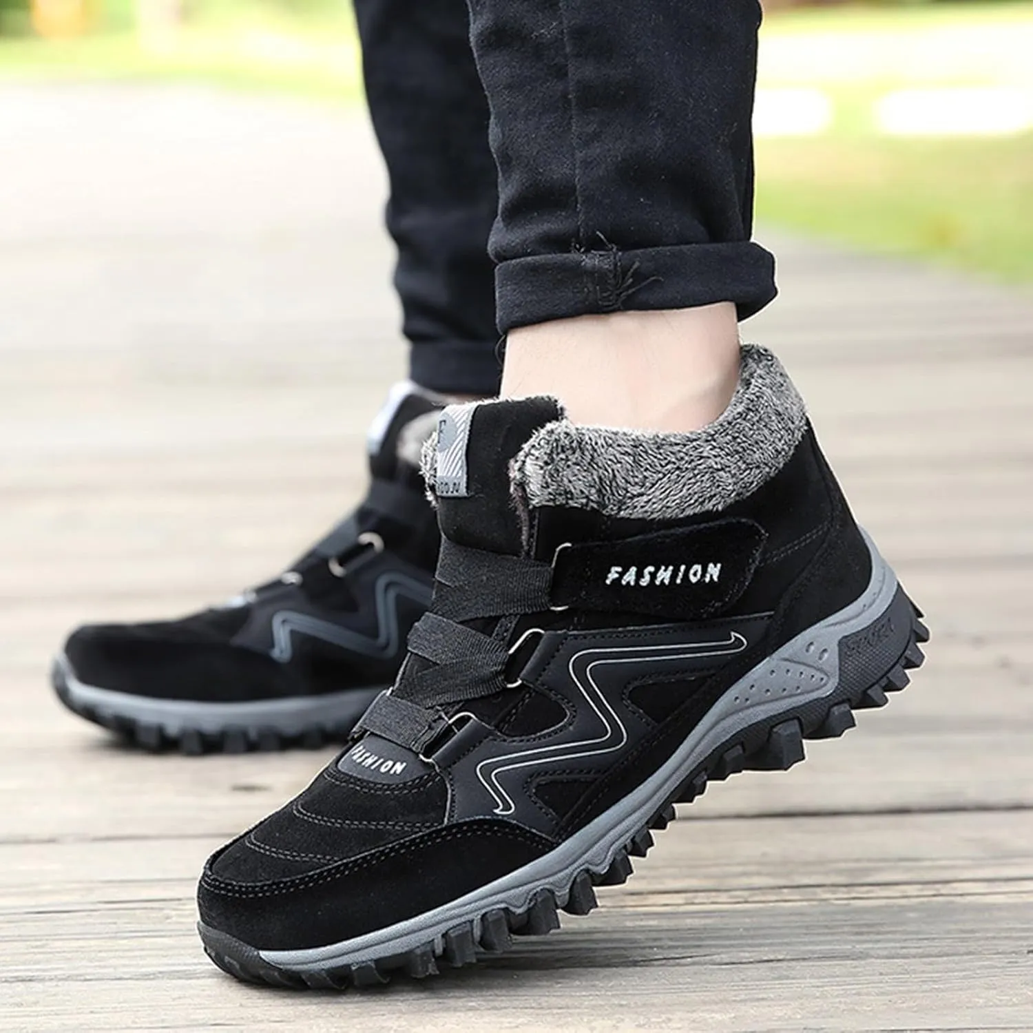 Winter Hiking Boots Men,Fashion Comfortable Fur Lined Snow Boots Men,Lightweight Breathable Cold-Weather Warm Winter Boots for Men,Slip Resistant
