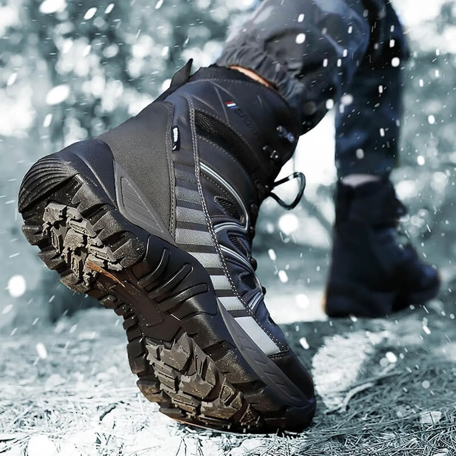 Winter Plush Warm Snow Tactical Combat Boots, Waterproof Anti-Slip High-Top Hiking Shoes, Military Leather Work Boots