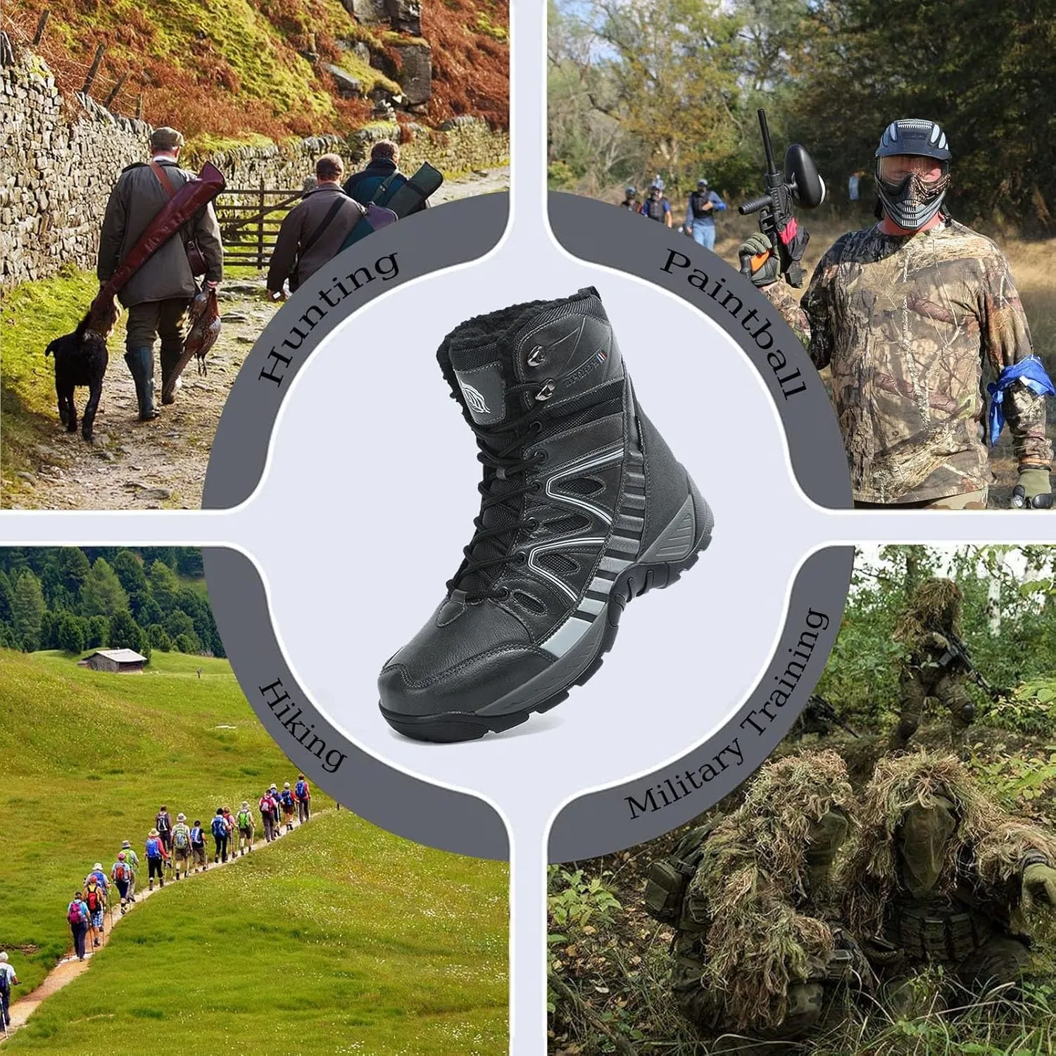 Winter Plush Warm Snow Tactical Combat Boots, Waterproof Anti-Slip High-Top Hiking Shoes, Military Leather Work Boots