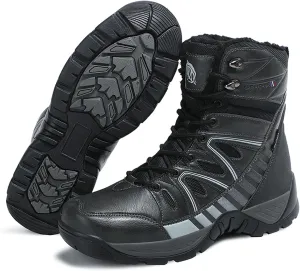 Winter Plush Warm Snow Tactical Combat Boots, Waterproof Anti-Slip High-Top Hiking Shoes, Military Leather Work Boots