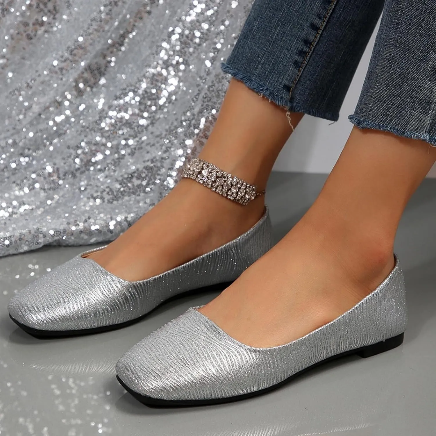 Women Flat Shoes Square Toe Dress Shoes Slip on Ballet Flats