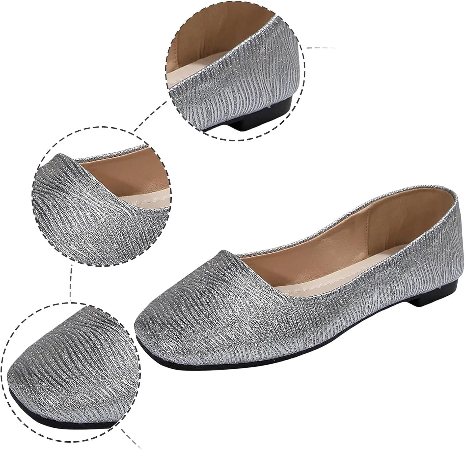 Women Flat Shoes Square Toe Dress Shoes Slip on Ballet Flats