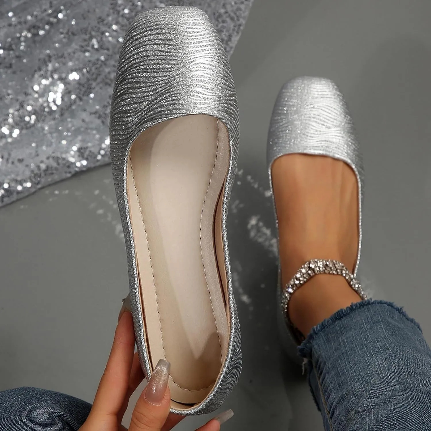 Women Flat Shoes Square Toe Dress Shoes Slip on Ballet Flats