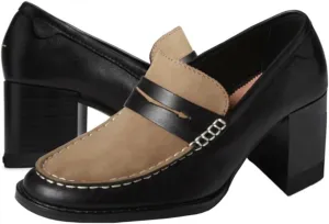 Women Vintage Chunky Stacked Heel Loafers Pumps Closed Round Toe Slip On Oxford Shoes Mid Block Heels Matte Nubuck Suede Two-Toned Work Loafer Shoes Office Ladies Dressy Elegant 4-11 M US