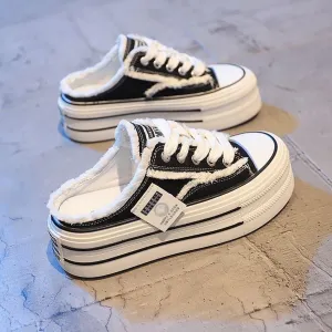 Women's Canvas Mules for Women,Mule White Sneakers for Women 2025,Slip on Platform Mules,Platform Mule Sneakers for Women,Breathable Casual Indoor Outdoor,Comfortable Mule Backless Holiday Shoes