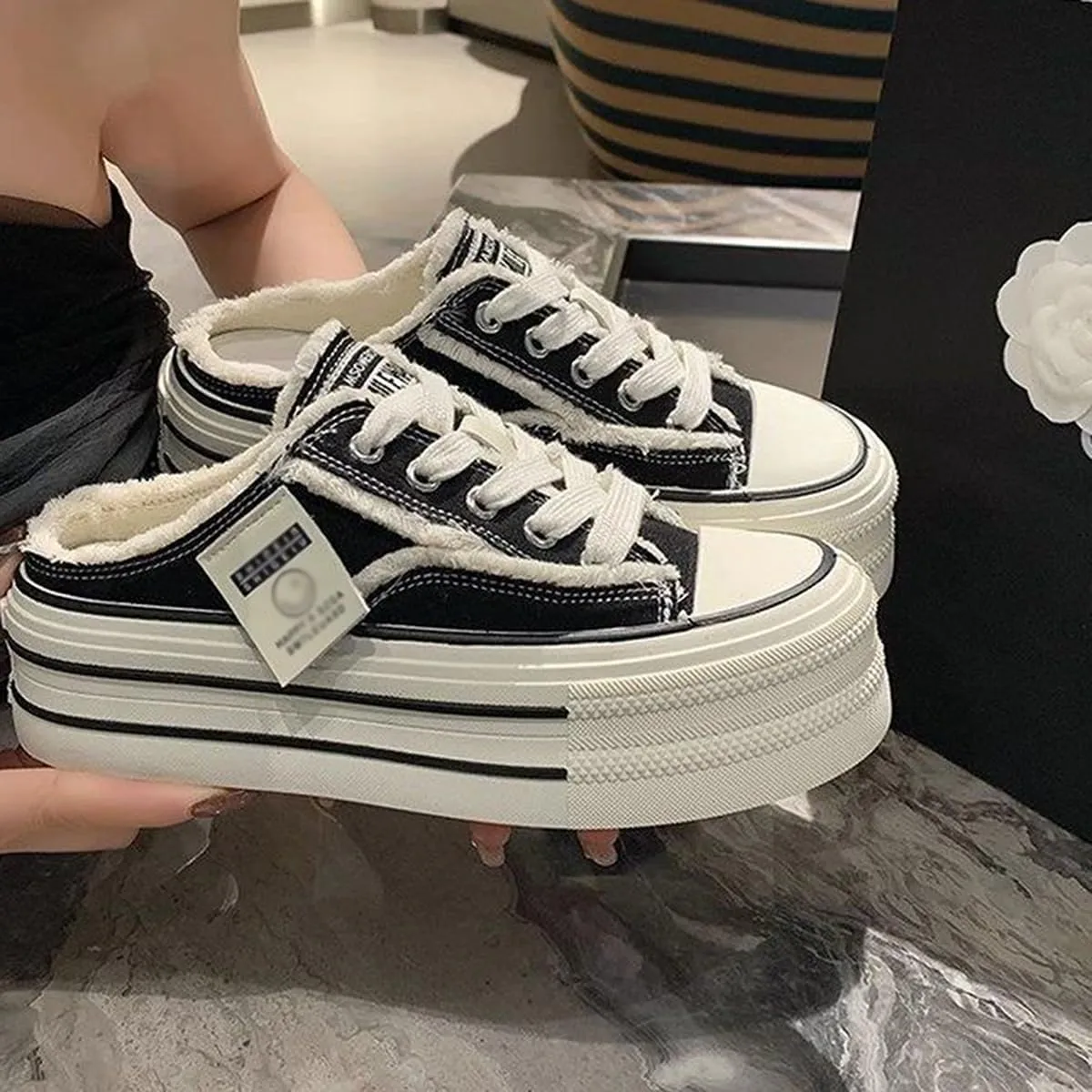 Women's Canvas Mules for Women,Mule White Sneakers for Women 2025,Slip on Platform Mules,Platform Mule Sneakers for Women,Breathable Casual Indoor Outdoor,Comfortable Mule Backless Holiday Shoes