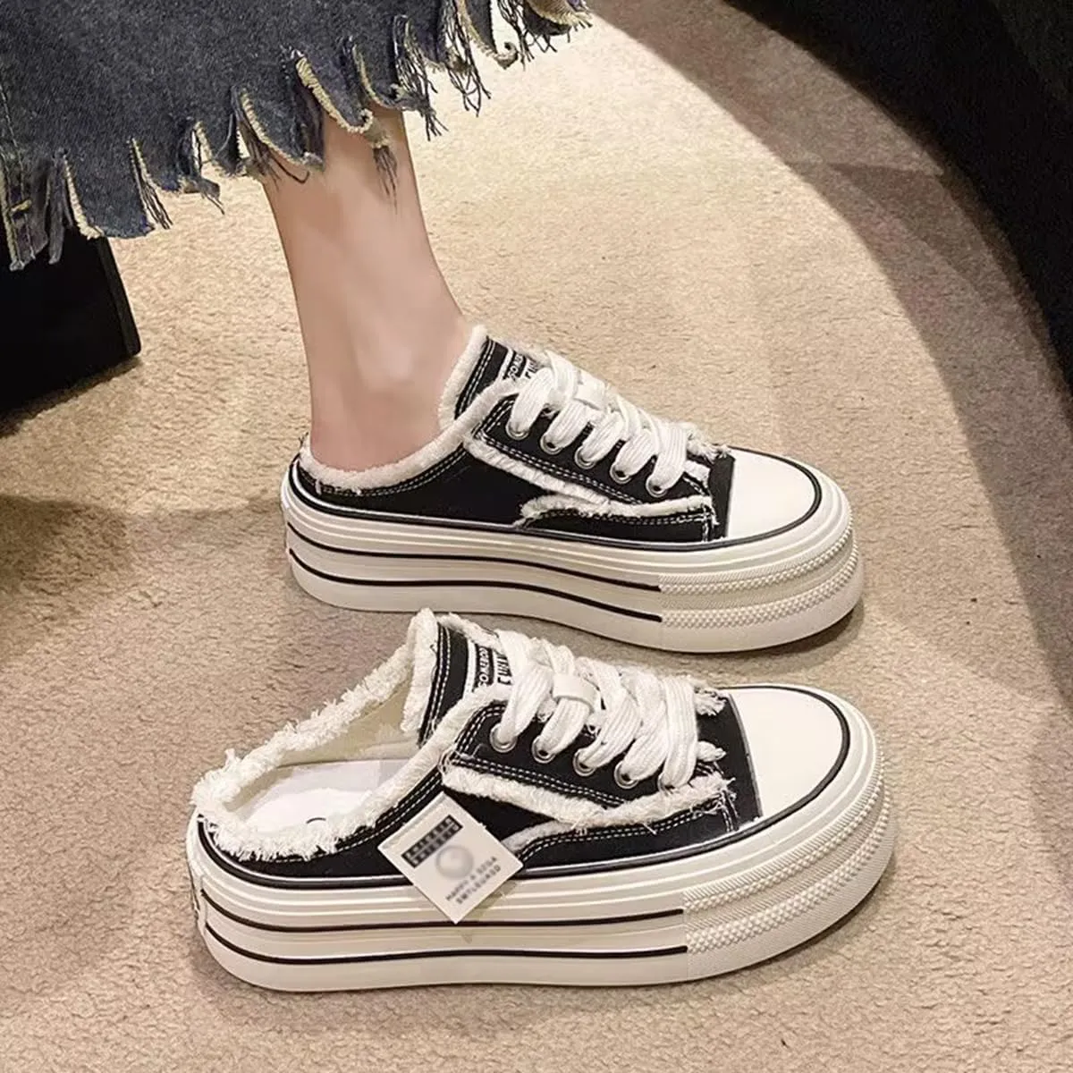 Women's Canvas Mules for Women,Mule White Sneakers for Women 2025,Slip on Platform Mules,Platform Mule Sneakers for Women,Breathable Casual Indoor Outdoor,Comfortable Mule Backless Holiday Shoes
