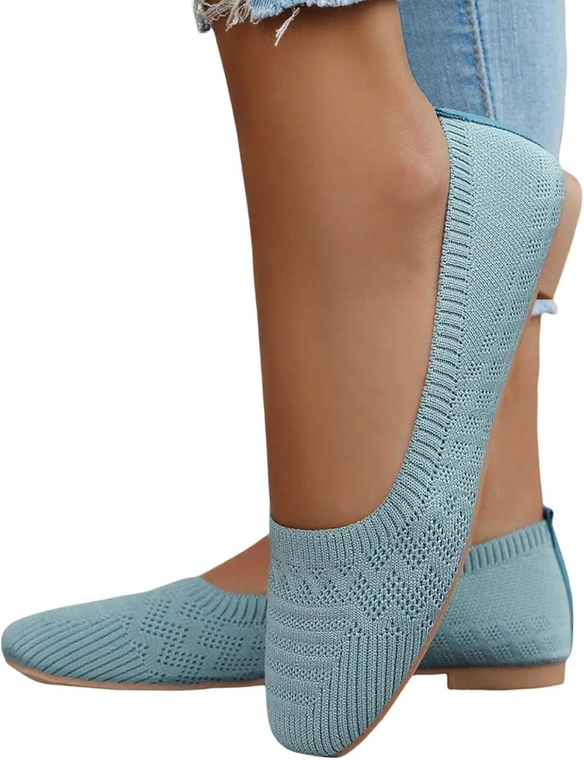 Women's Casual Flat Shoes Breathable Knit Slip On Comfortable Ballet for Daily Wear Spring Summer