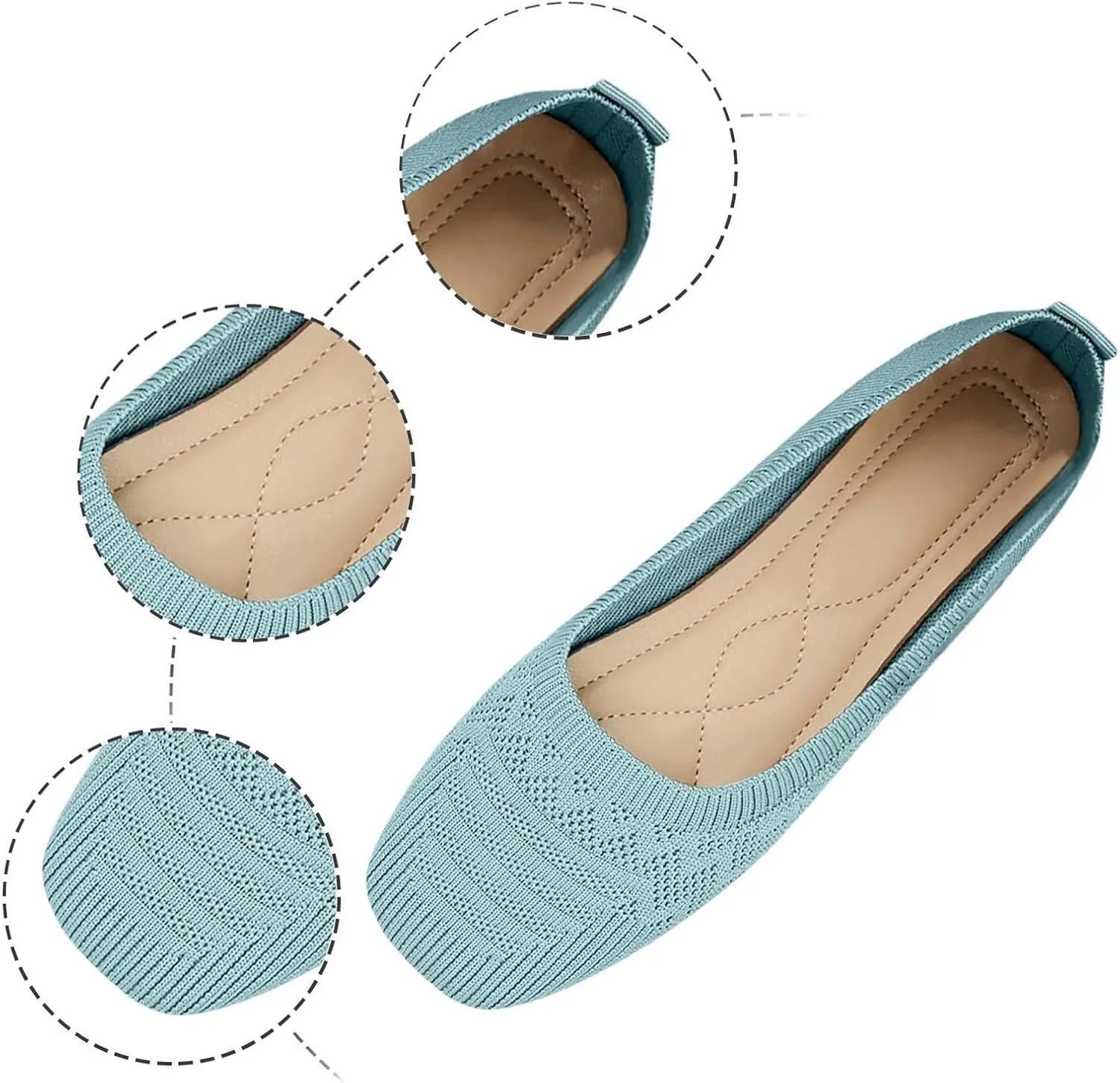 Women's Casual Flat Shoes Breathable Knit Slip On Comfortable Ballet for Daily Wear Spring Summer