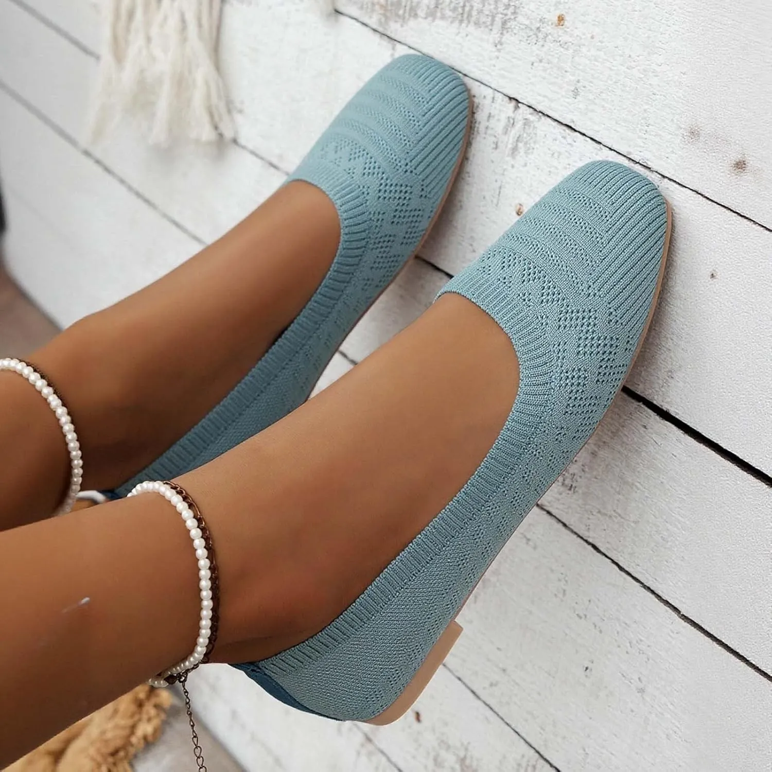 Women's Casual Flat Shoes Breathable Knit Slip On Comfortable Ballet for Daily Wear Spring Summer