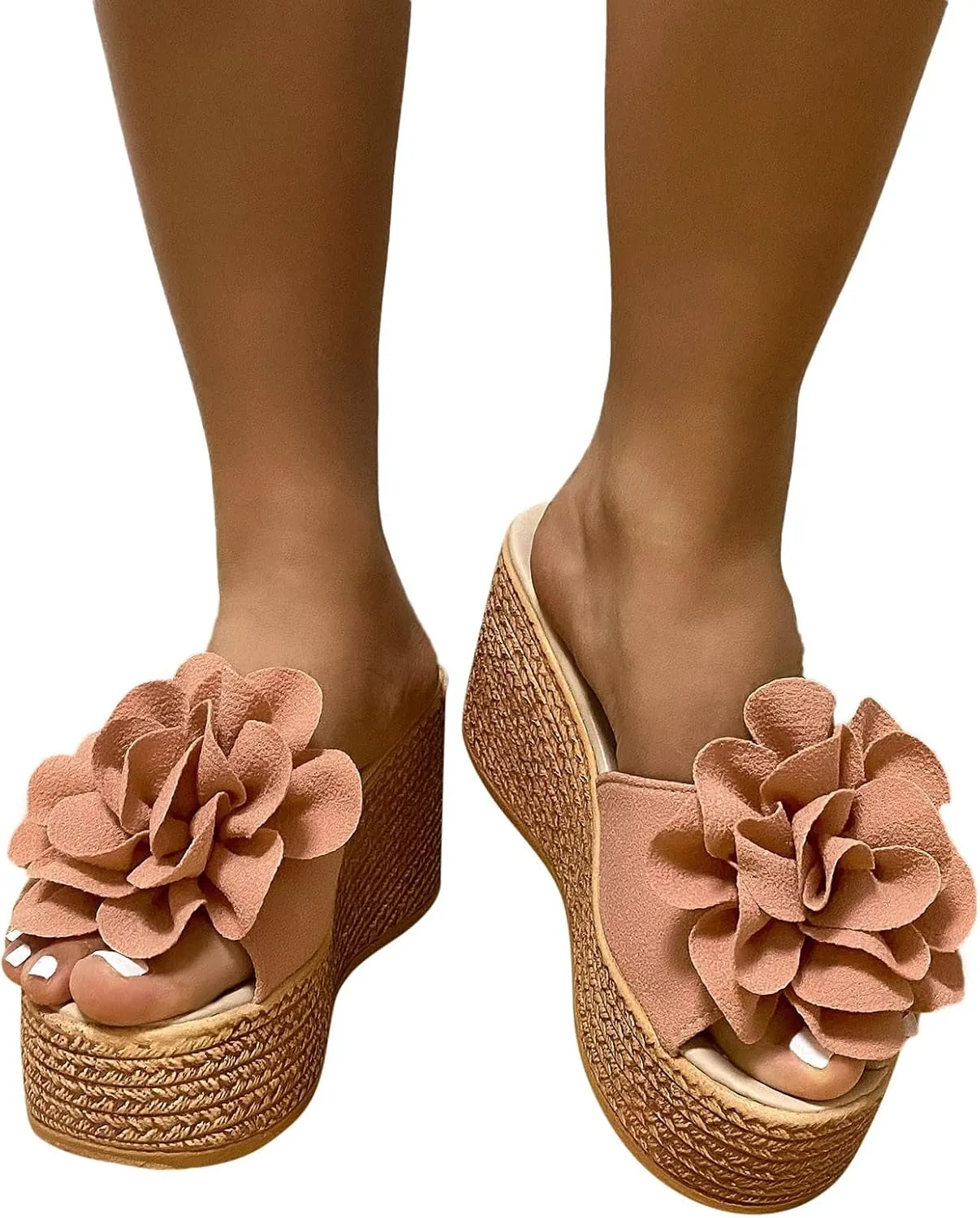 Women's Floral Open Toe Platform Wedges Sandals Classic Slip-on High Heel Open Round Toe Dress Slippers Causal Wide Width Outdoor Espadrilles Beach Shoes
