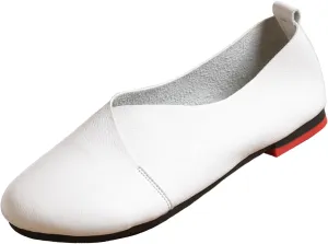 Women's Handmade Soft Leather Loafers,Round Toe Slip On Vintage Shallow Mouth Comfortable Soft Bottom Walking Driving Flats Shoes Owlkay Shoes