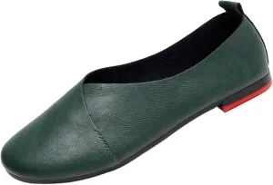 Women's Handmade Soft Leather Loafers,Round Toe Slip On Vintage Shallow Mouth Comfortable Soft Bottom Walking Driving Flats Shoes Owlkay Shoes