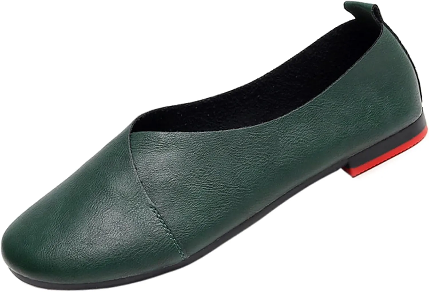Women's Handmade Soft Leather Loafers,Round Toe Slip On Vintage Shallow Mouth Comfortable Soft Bottom Walking Driving Flats Shoes Owlkay Shoes