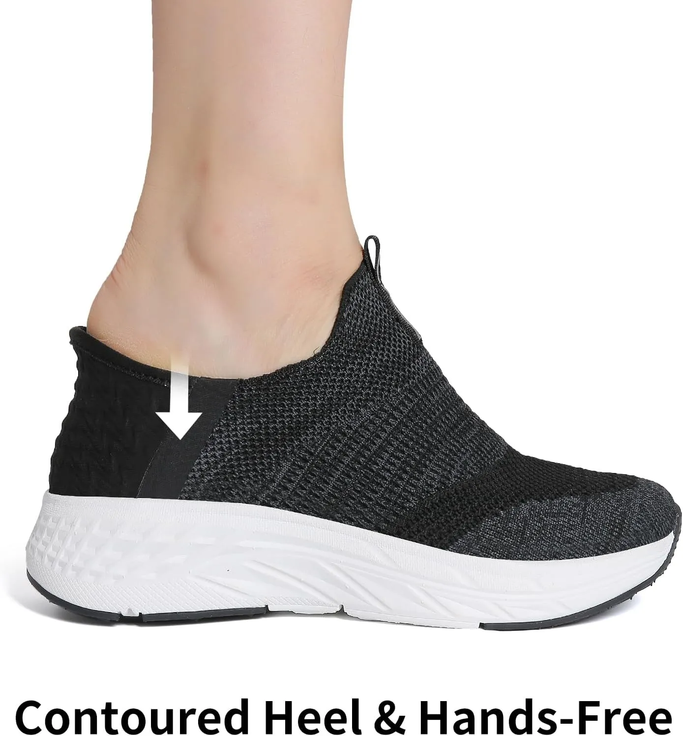 Women's Hands-Free Slip-On Casual Sneakers, Lightweight Arch Fit Walking Shoes, Knit-Comfortable Tennis Running Workout Sneakers for Women