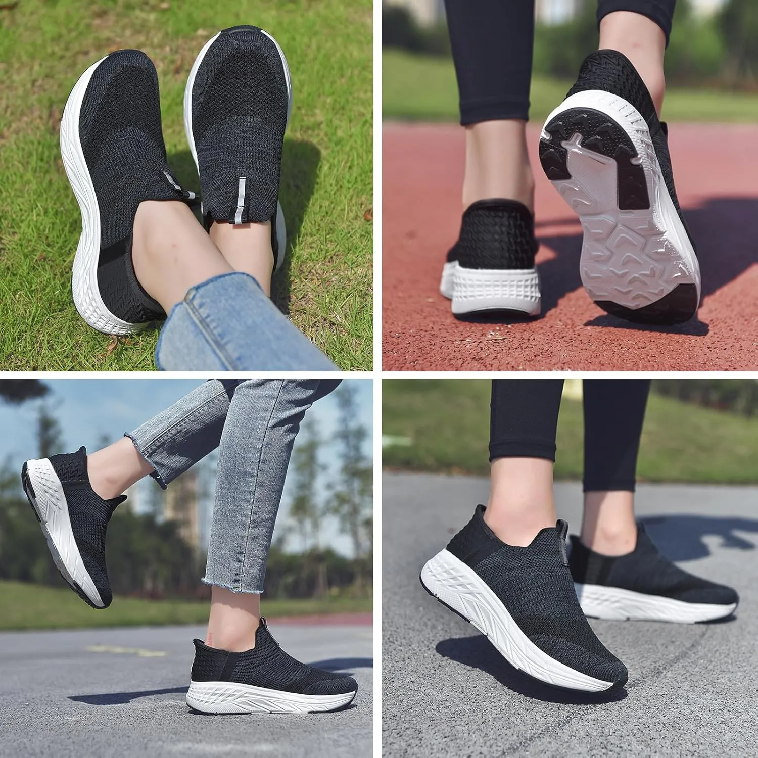 Women's Hands-Free Slip-On Casual Sneakers, Lightweight Arch Fit Walking Shoes, Knit-Comfortable Tennis Running Workout Sneakers for Women