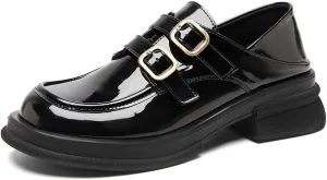 Women's Platform Loafers Chunky Heel Slide Slippers Soft Leather Business Shoes