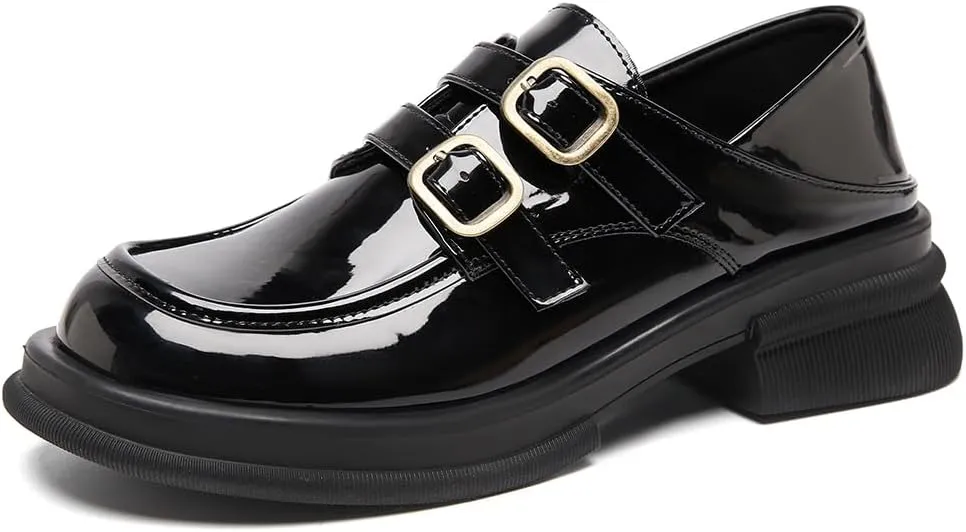 Women's Platform Loafers Chunky Heel Slide Slippers Soft Leather Business Shoes