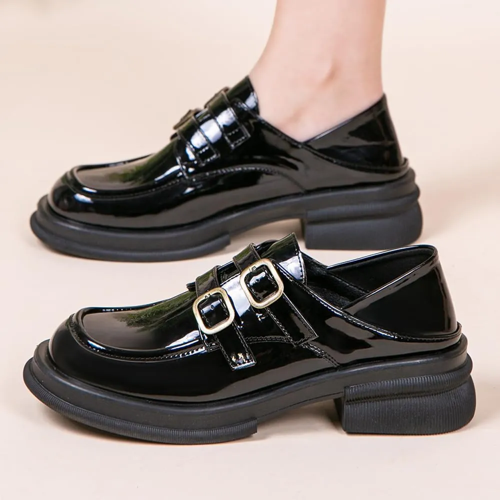 Women's Platform Loafers Chunky Heel Slide Slippers Soft Leather Business Shoes
