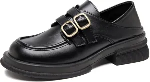 Women's Platform Loafers Chunky Heel Slide Slippers Soft Leather Business Shoes