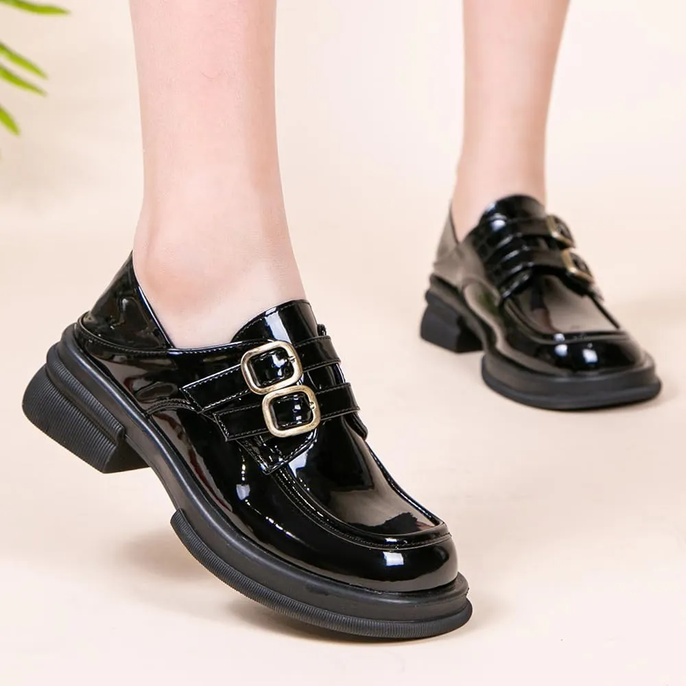 Women's Platform Loafers Chunky Heel Slide Slippers Soft Leather Business Shoes
