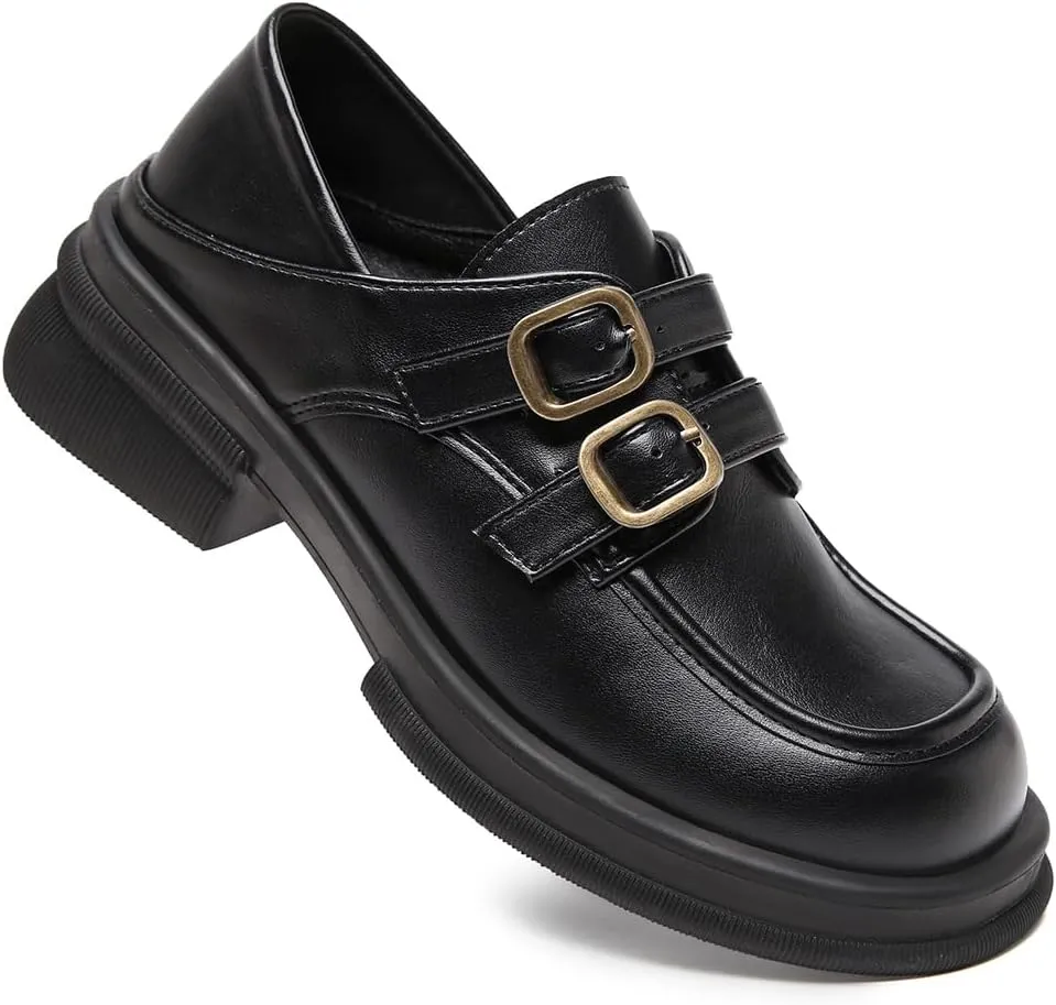 Women's Platform Loafers Chunky Heel Slide Slippers Soft Leather Business Shoes