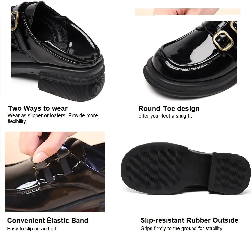 Women's Platform Loafers Chunky Heel Slide Slippers Soft Leather Business Shoes