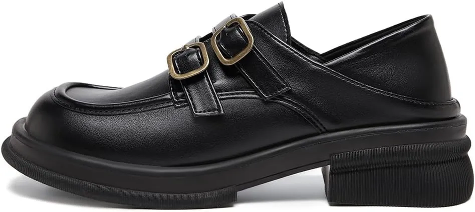 Women's Platform Loafers Chunky Heel Slide Slippers Soft Leather Business Shoes
