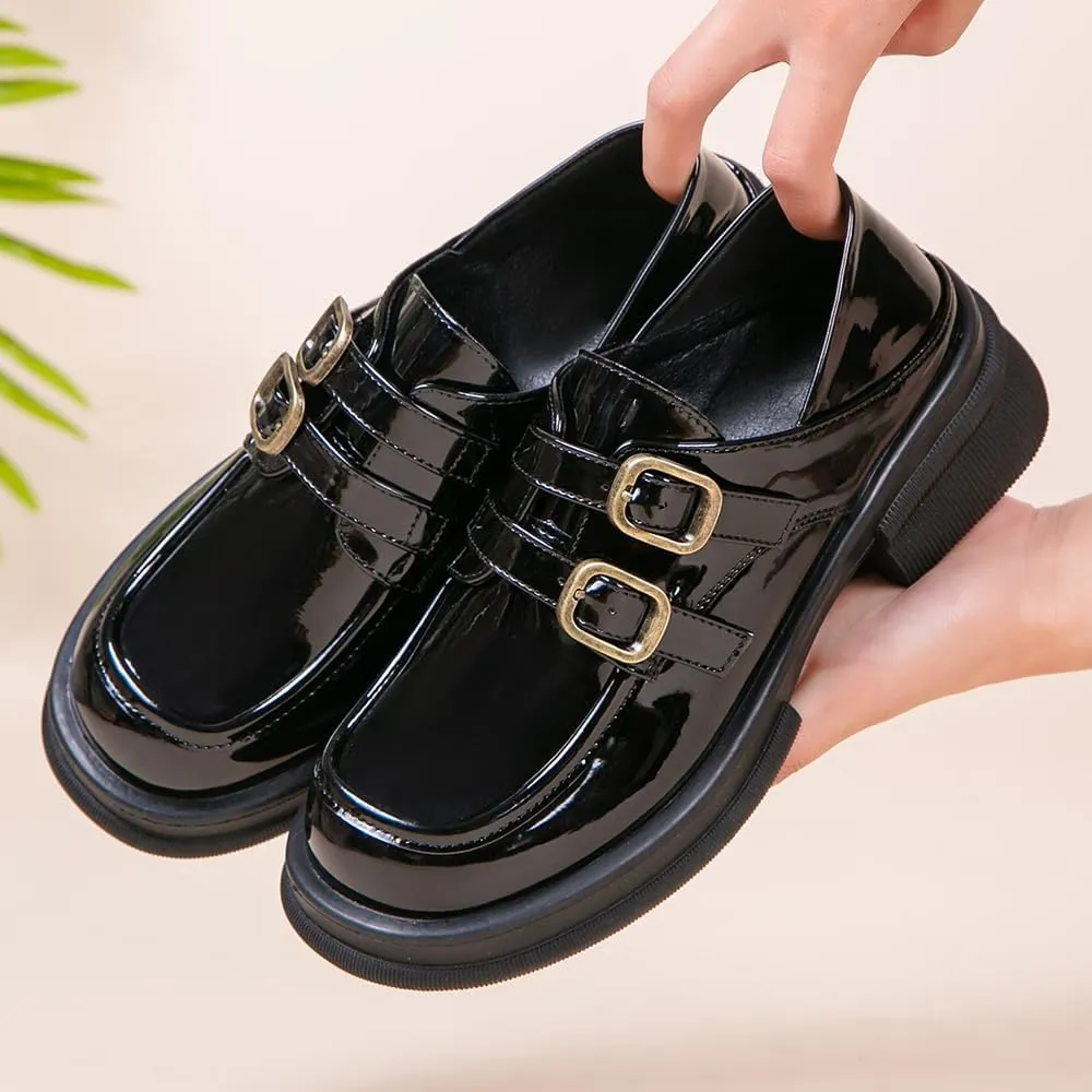 Women's Platform Loafers Chunky Heel Slide Slippers Soft Leather Business Shoes