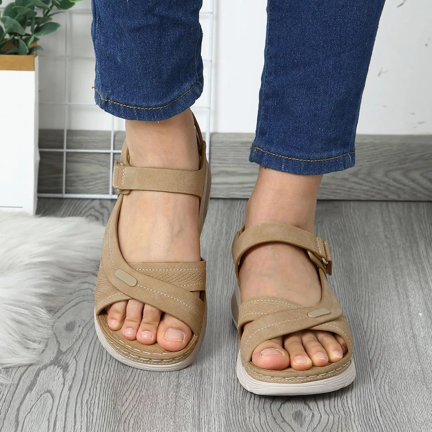 Women's Summer Platform Sandals Comfortable Toe Casual Walking Shoes with Thick Sole for Outdoor Beach Vacation