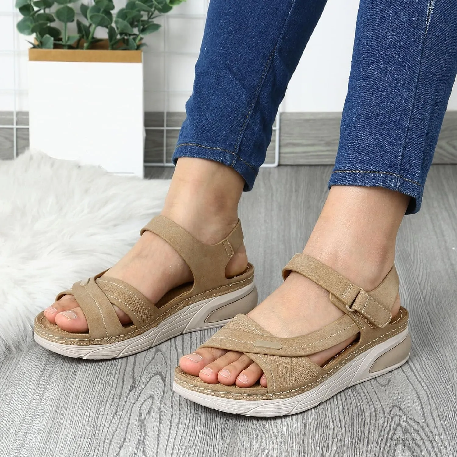 Women's Summer Platform Sandals Comfortable Toe Casual Walking Shoes with Thick Sole for Outdoor Beach Vacation