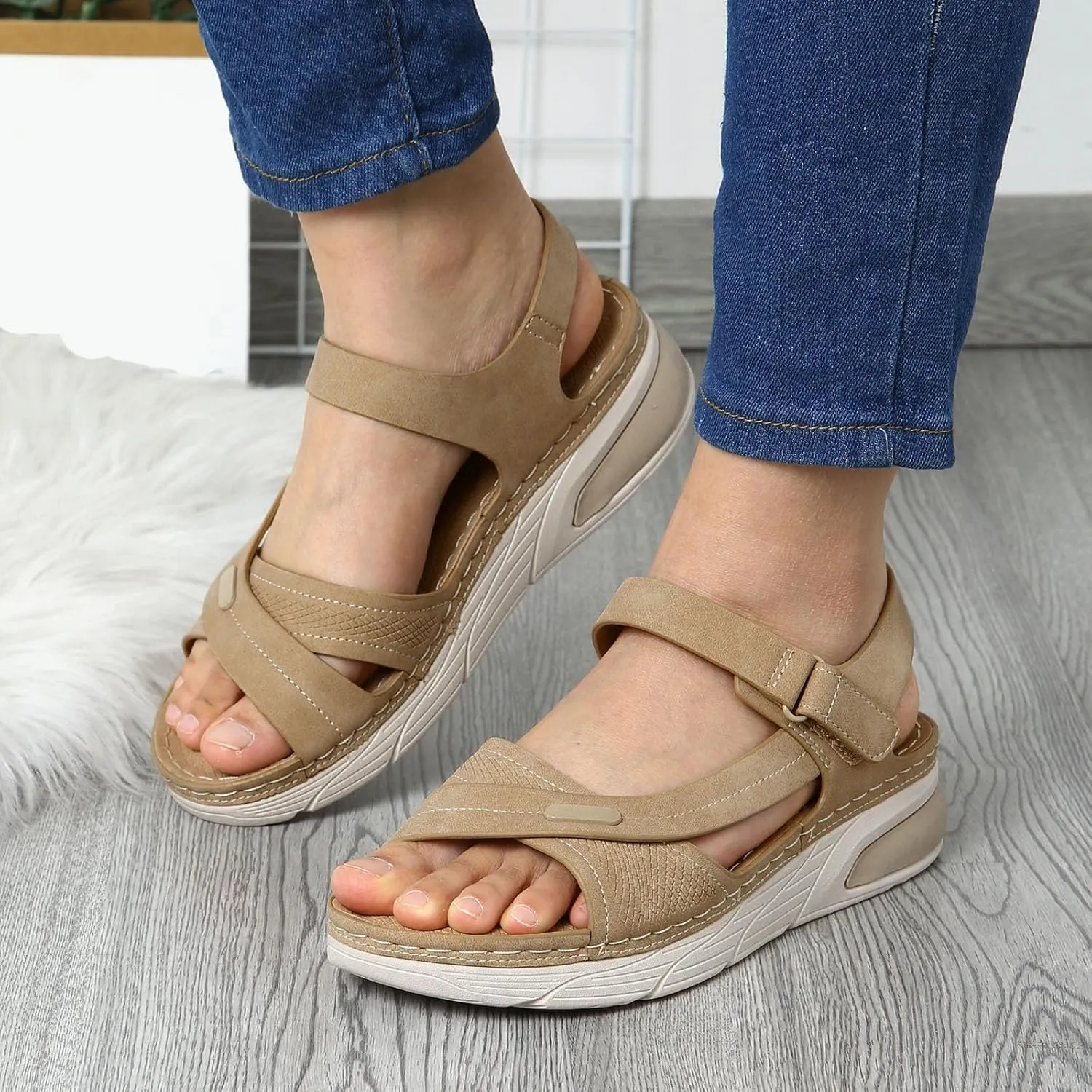 Women's Summer Platform Sandals Comfortable Toe Casual Walking Shoes with Thick Sole for Outdoor Beach Vacation